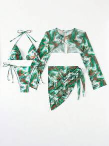 Women's All Over Print 4pcs Separated Bikini Set Summer Beach - Multicolor - View 6