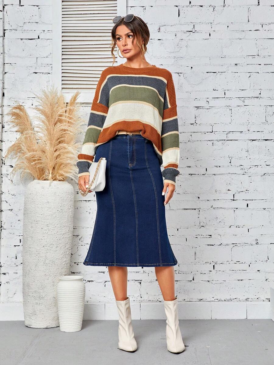 SHEIN LUNE 女性美人魚尾巴牛仔半身裙