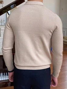 男士針織休閒復古輕熟風長袖毛衣 - 杏色 - 查看 2