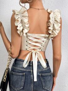 Breezaya Quý cô Ren Nghệ Embellished Áo ba lỗ Áo - Màu be - Xem 1