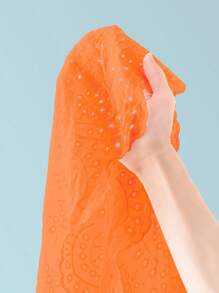 SHEIN LUNE Plus Size Hollow Out Embroidered Keyhole Back Tank Top - Orange - View 6