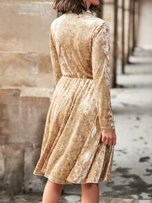 SHEIN Clasi Chất rắn Nút phía trước Váy sơ mi Không có thắt lưng - Màu Khaki - Xem 2