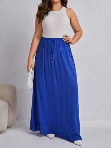 SHEIN LUNE 修身扣前長裙 - 寶藍色 - 查看 3