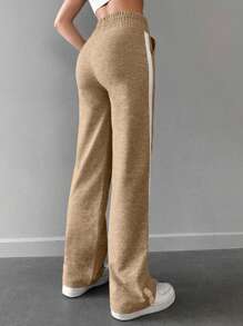 RueChic Contrast Side Seam Straight Leg Sweatpants - Khaki - View 2