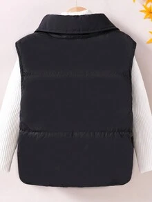 青少年女孩时尚休闲保暖背心加厚外套，适合居家或街头穿着 - 黑色 - 查看 2