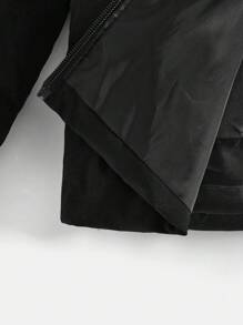 SHEIN Tween Boy Fuzzy Trim Hooded Padded Coat - Black - View 5