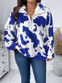 Calvaya 大尺碼女式全印花拉鍊半拉鍊運動衫 - 藏蓝色 - 查看 3