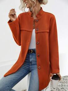 SHEIN LUNE Solid Button Front Overcoat - Red - View 6