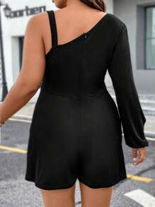 Easura 加大號鍊條裝飾不對稱領口連身褲