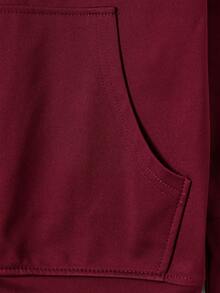 RueChic Nam Khối màu Túi kangaroo Áo Zip Up Hoodie Với Viền tương phản - Màu Đỏ Sâu - Xem 5