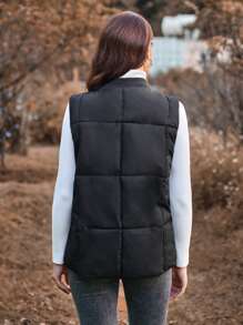 SHEIN LUNE Women's Sleeveless Jacket With Flap Pockets And Baseball Collar Design - Black - View 2