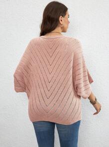 SHEIN LUNE Hơn Dệt kim chấm bi tay cánh Nút viền Áo len - Hồng - Xem 2