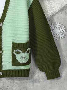 少女們的卡通青蛙圖案針織開衫 - 綠色 - 查看 4