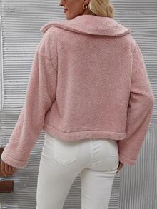 SHEIN Clasi Drop Shoulder Teddy Jacket - Dusty Pink - View 2