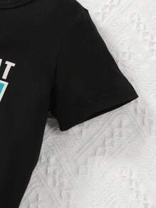 SHEIN Young Boy Cartoon Chicken & Letter Print Short Sleeve T-Shirt - Black - View 6