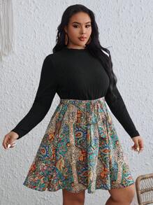 SHEIN VCAY Plus Paisley Print Belted Dress - Multicolor - View 2