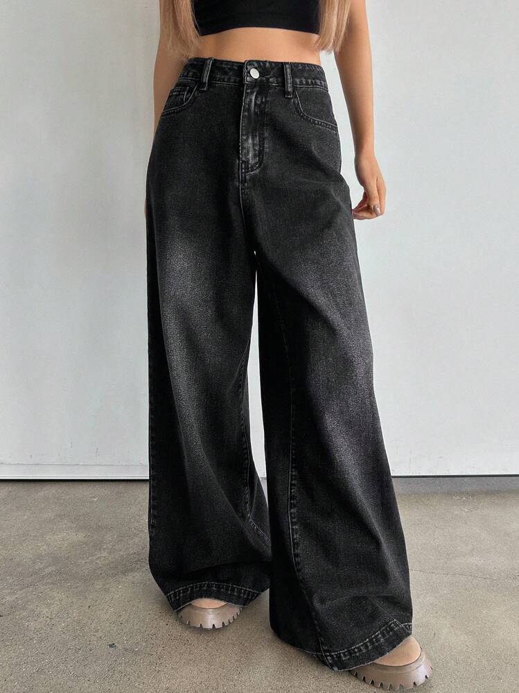 Dazy Star ハイウエスト ワイドレッグジーンズ、バギージーンズ