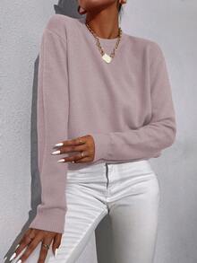 SHEIN Essnce 純色領口毛衣 - 紫色 - 查看 5