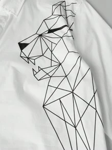 Manfinity VCAY Men's Geometric Pattern Woven Long Sleeve Shirt - White - View 5