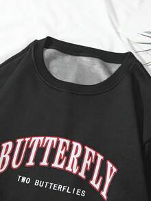 SHEIN Unity 女性字母圖案加厚搖粒絨圓領運動衫 - 黑色 - 查看 5