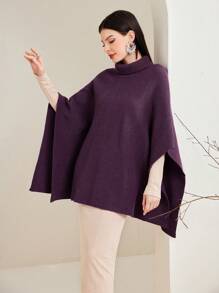 Mulvari 女士高領蝙蝠袖針織上衣 - 紫色 - 查看 4