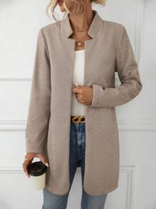 SHEIN LUNE Xương cá trích Mẫu Mở Mặt trước Áo khoác - Cà phê nâu - Xem 3