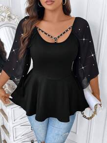 SHEIN Clasi Top De Talla Grande Con Mangas Acampanadas Y Cinturón En La Cintura