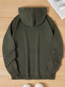 SHEIN Cottnline Men's Hooded Sweater With Drop Shoulder Design And Drawstring Detail - Green - View 2