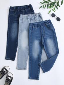 SHEIN Vintaside Kids Ensemble de 3 jeans confortables et extensibles de base pour filles jeunes pour un usage décontracté quotidien