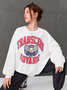 SHEIN Sudadera Para Adolescente Con Hombros Caídos Y Gráfico De Letra - Blanco - Ver 1