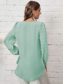 SHEIN LUNE V 領燈籠袖褶皺長袖襯衫