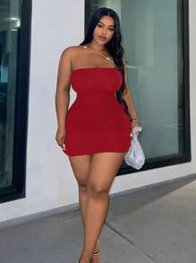 Slaydiva Plus Size Chain Mesh Dress - Red - View 5