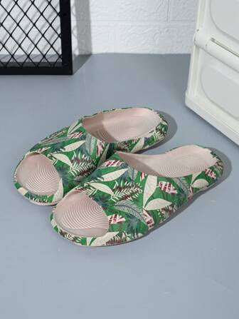 Pantoufles antidérapantes décontractées à semelles épaisses pour hommes, motifs de feuilles colorés assortis, style coréen pour l'intérieur et l'extérieur