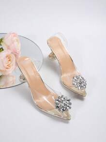 Women's Elegant Round Crystal Shiny Diamond High Heel Pumps With Unique Heel Design - Gold - View 4