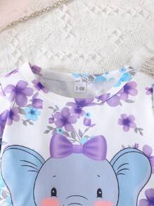 Atuendo Casual De Manga Larga Con Estampado De Elefante Para Bebé Niña Primavera/otoño