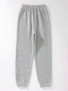 SHEIN EZwear 女士字母印花保暖内衬运动裤 - 灰色 - 查看 2