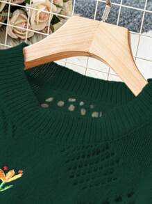 Calvaya Kích thước lớn Thêu hoa Áo len - Màu xanh lá cây đậm - Xem 4