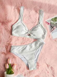 SHEIN Swim Summer Beach Solid Color Bikini Set Separates Bottom Wedding - White - View 3