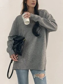 Loose-fit Slimming Women's Sweater - Grey - View 5