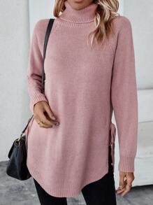 SHEIN LUNE Áo cao cổ Tay Raglan Áo len - Hồng - Xem 1