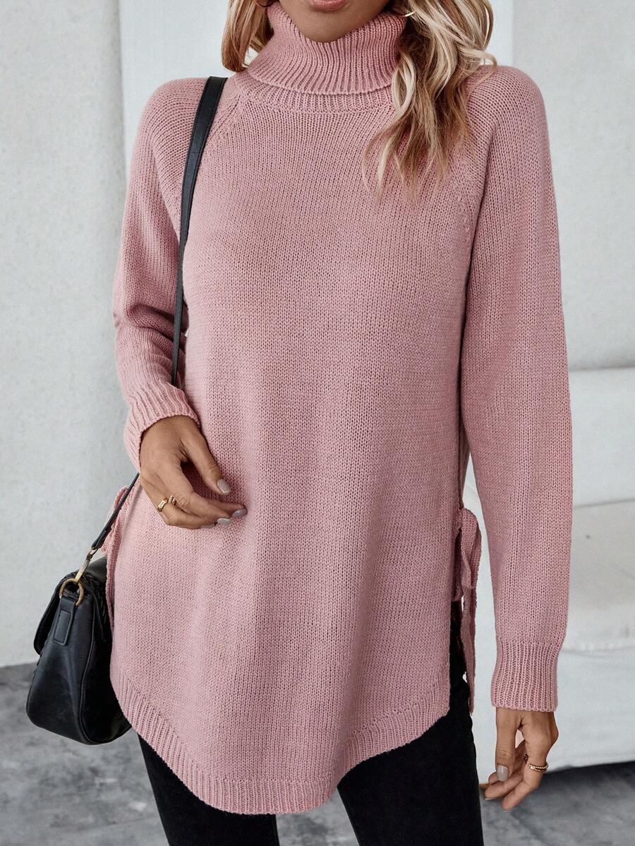 SHEIN LUNE Áo cao cổ Tay Raglan Áo len - Hồng - Xem 1