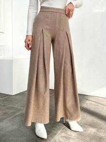 EURMUSE High Waist Wide Leg Pants - Beige - View 4