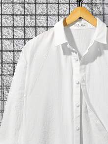SHEIN 青少年男孩素色前紐扣襯衫 - 白色 - 查看 5