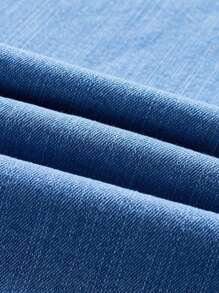 SHEIN MOD Blue Asymmetrical One Shoulder Twist Front Denim Dress, Fall Women Clothes - Medium Wash - View 5