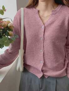 DAZY 女式前扣釦羊毛衫 - 粉色 - 查看 5