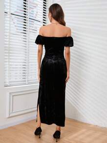 GENKIRA Vestido sin mangas para mujer con hombros descubiertos - Negro - Ver 2