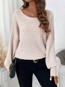 SHEIN Essnce 女式圓領落肩毛衣 - 卡其色 - 查看 4