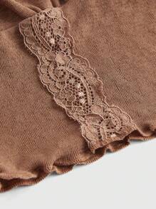 ROMWE Fairycore 女士細肩帶蕾絲拼接背心上衣 - 卡其色 - 查看 3