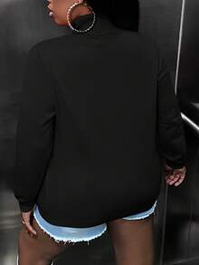 Slaydiva Plus Size Women's Half Turtleneck Pullover Sweater - Black - View 2