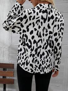 SHEIN Clasi Của phụ nữ In hoa Báo Áo sơ mi - Đen và trắng - Xem 2